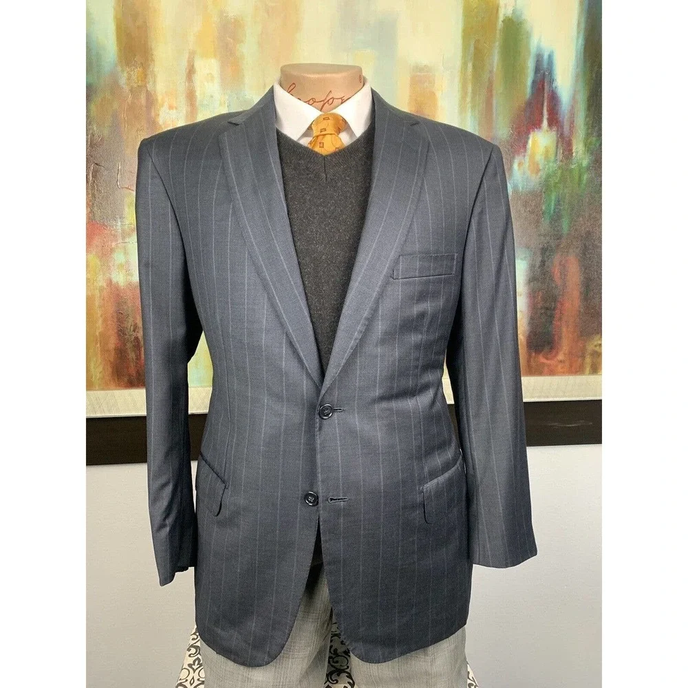 42R Brioni NM Colosse Navy Striped Wool & Silk Sport Coat - Suit Jacket